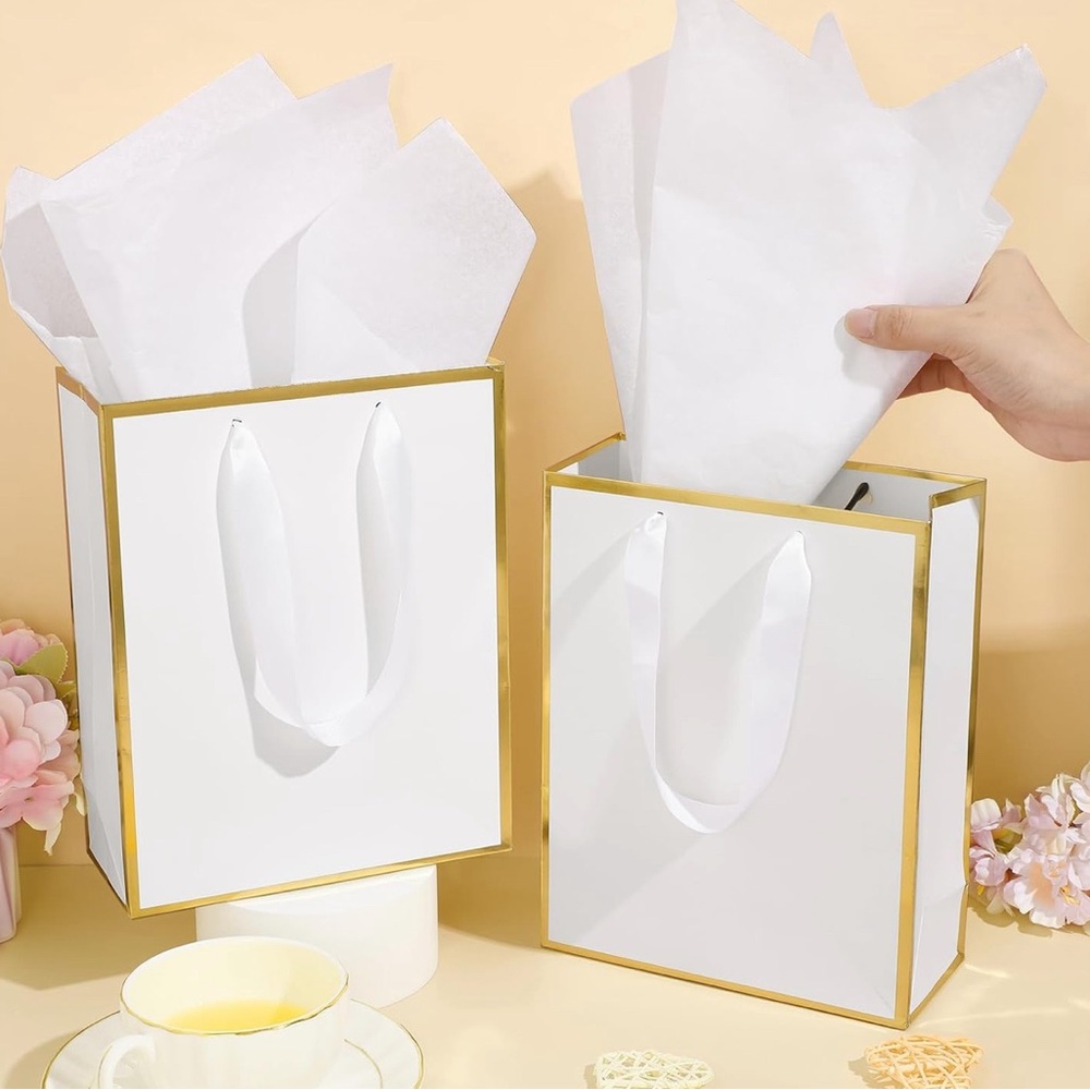 5 Pack Metallic Paper Gift Bags with Handle and Tissue 9 x 7 x 3.1